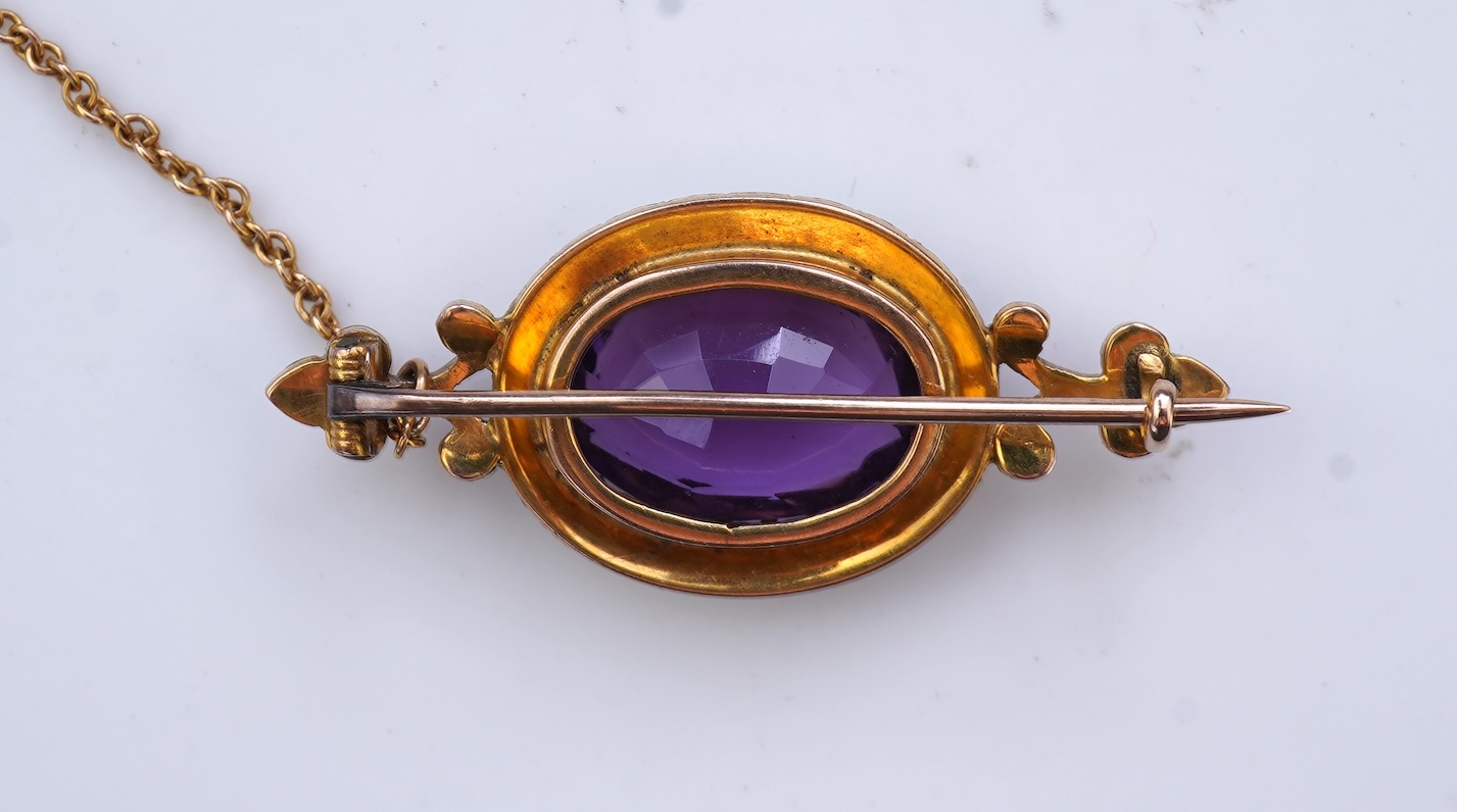 An Edwardian amethyst and seed pearl brooch, early 20th century